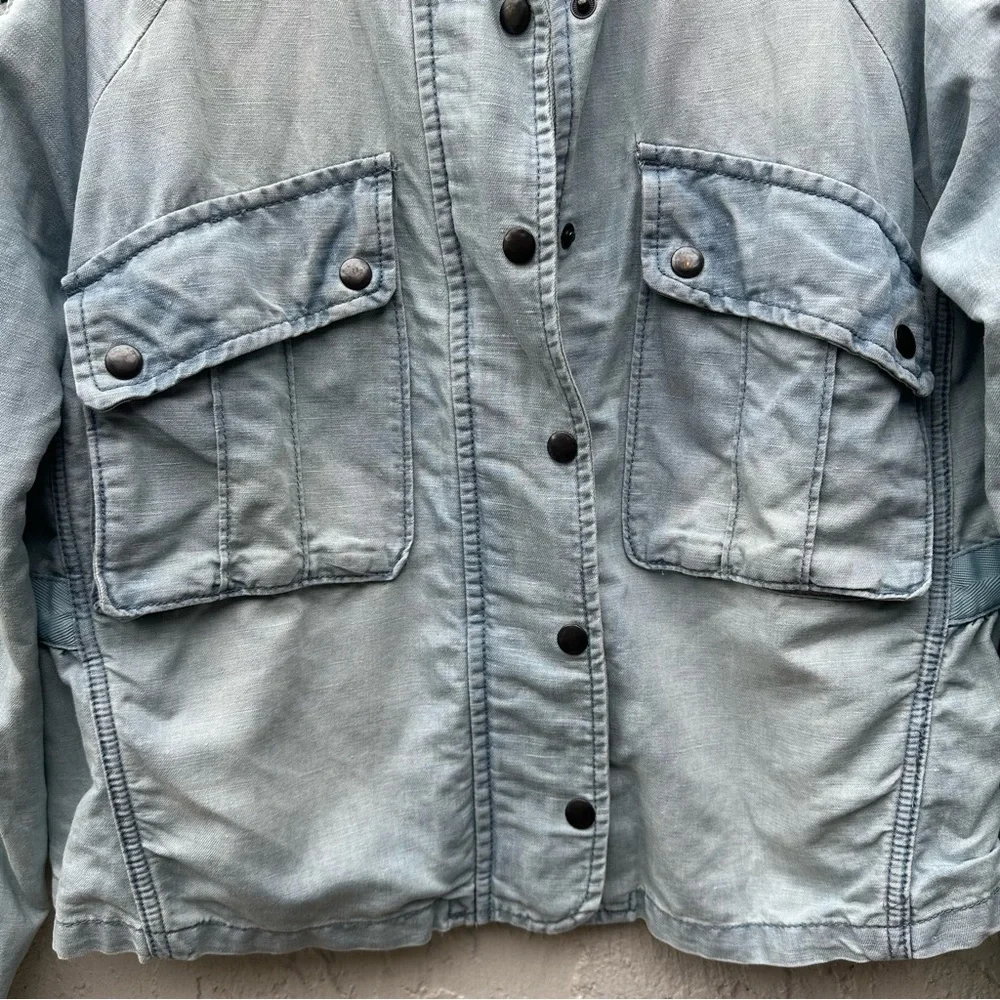 FREE PEOPLE Jacket Women Medium Denim Jean Chambray Embroidered Boho - Picture 3 of 15